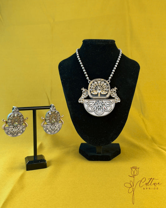 "Peacock Grace & Tree of Life" German Silver Necklace Set