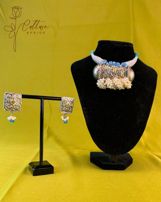 Blue Blossom Tribal Pearl Choker Set